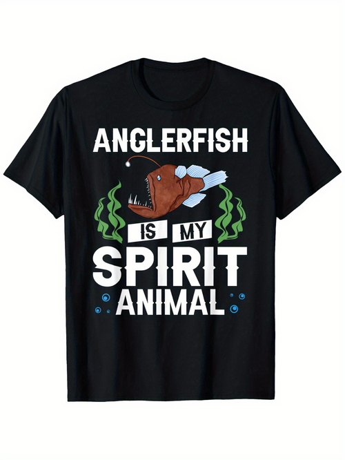Men's Graphic T-Shirt Anglerfish Is My Spirit Animal Surrounded By Floating Bubbles And Green Seaweed Anglerfish