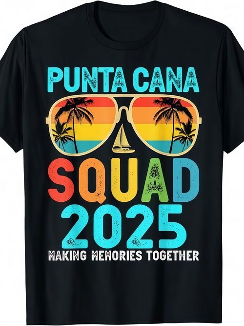 Men's Graphic T-Shirt Punta Cana Squad 2025 Making Memories Together Sunset Palms Reflected Sunglasses