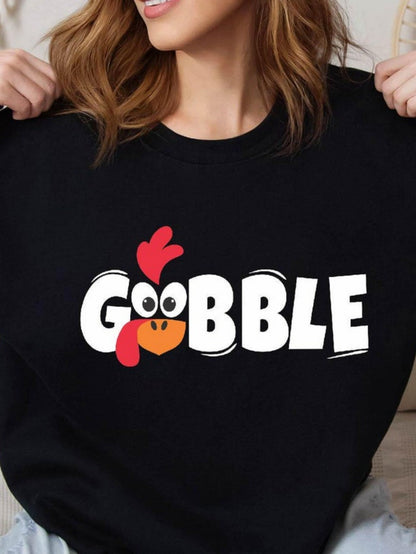 Women's Graphic T-Shirt Gobble Cartoon Turkey Face With Playful Red Beak On Black Shirt Turkey