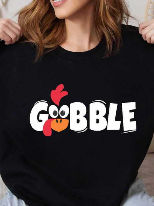 Women's Graphic T-Shirt Gobble Cartoon Turkey Face With Playful Red Beak On Black Shirt Turkey