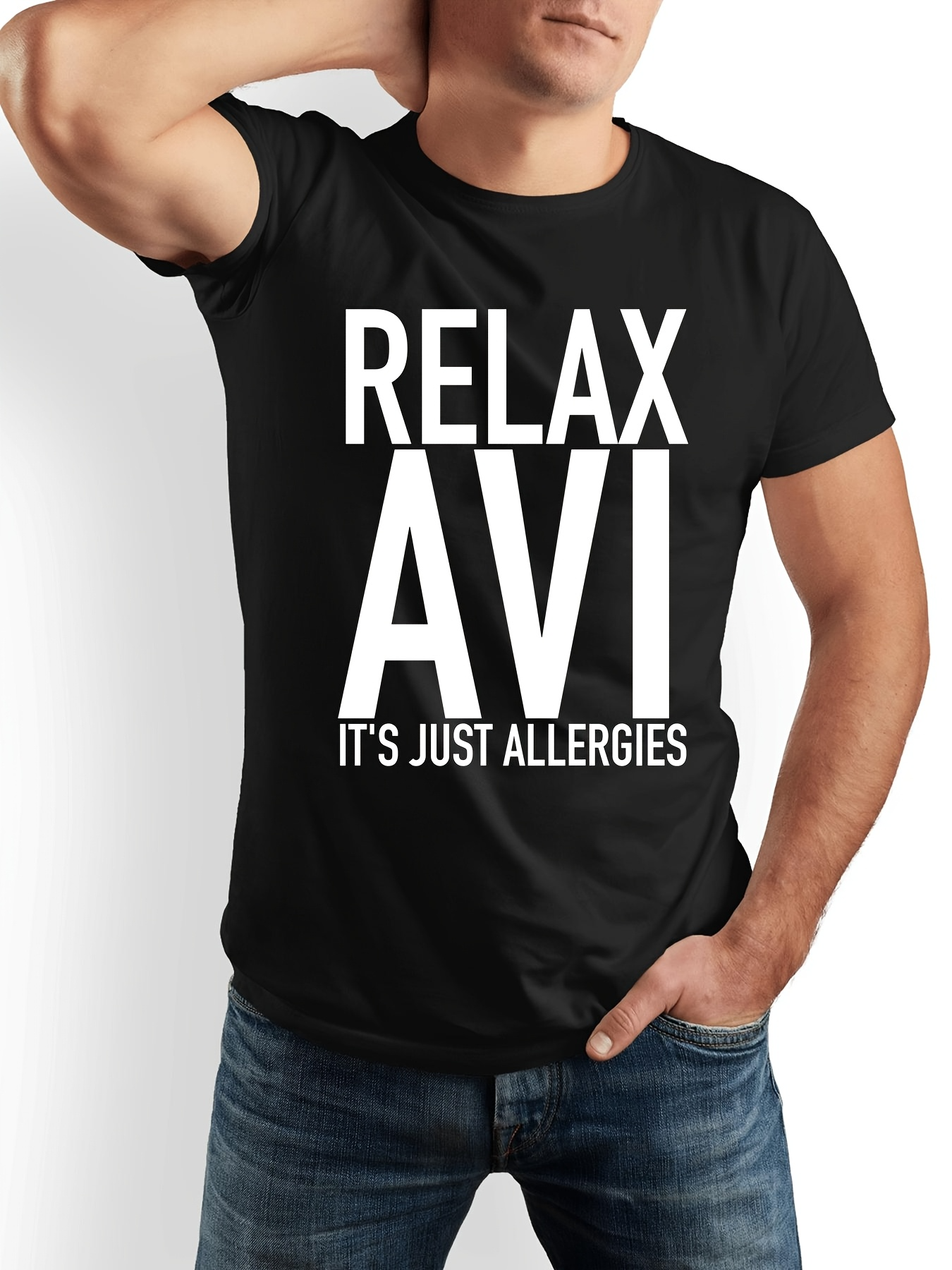 Men's Graphic T-Shirt Relax Avi Bold Modern Statement With Simple White Lettering T Shirt