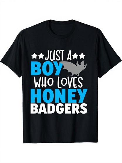 Men's Graphic T-Shirt Just A Boy Who Loves Honey Badgers With Bold Typography And Silhouette Of Honey Badger