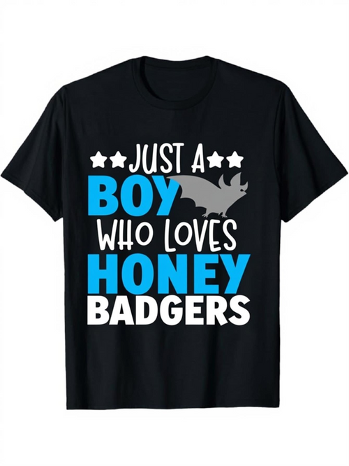 Men's Graphic T-Shirt Just A Boy Who Loves Honey Badgers With Bold Typography And Silhouette Of Honey Badger