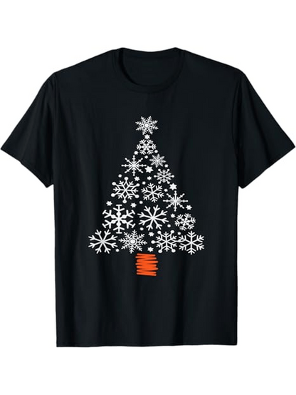 Men's Graphic T-Shirt Snowflake Christmas Tree Shaped Design On Black Shirt