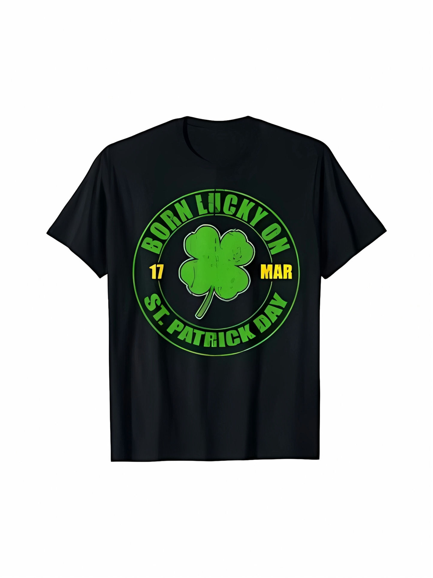 Men's Graphic T-Shirt Born Lucky On St Patrick Day With Green Four Leaf Clover Festival T Shirt