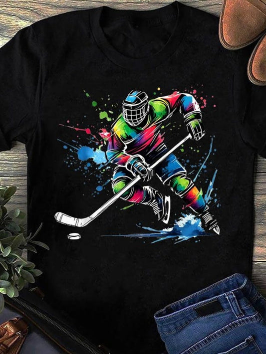 Women's Graphic T-Shirt Colorful Abstract Energetic Motion On Ice Hockey Player
