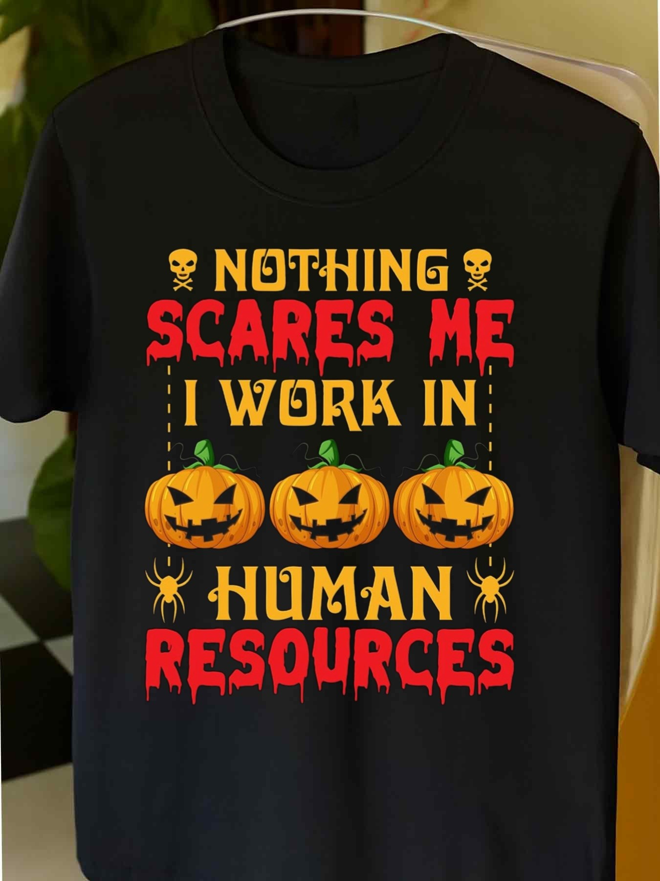 Men's Graphic T-Shirt Nothing Scares Me I Work In Human Resources Halloween Pumpkins With Spooky Lettering