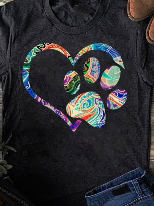 Men's Graphic T-Shirt Colorful Swirling Patterns With Heart Shaped Paw Print