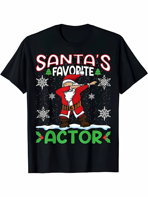 Men's Graphic T-Shirt Santas Favorite Actor Dancing Santa Snowflakes Winter Christmas T Shirt