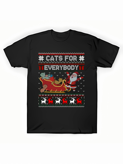 Men's Graphic T-Shirt Cats For Everybody Santa Sleigh With Festive Snowflakes And Joyful Cats