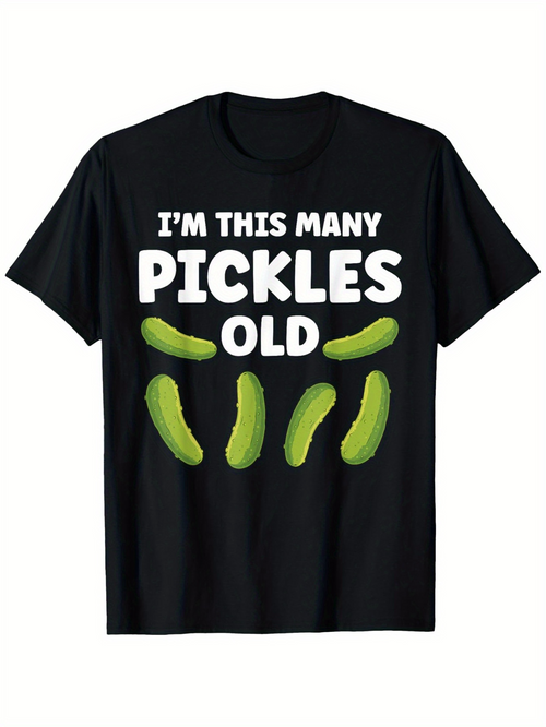 Men's Graphic T-Shirt Im This Many Pickles Old Green Cartoon Pickles Under Funny Birthday Text