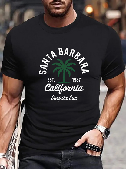 Men's Graphic T-Shirt Santa Barbara California With Palm Tree Sunny Coastline