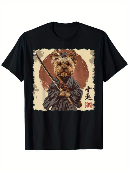 Men's Graphic T-Shirt Traditional Japanese Style Dog Holding Samurai Sword