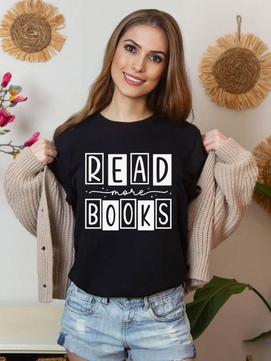 Women's Graphic T-Shirt Read More Books Stylish Lettering On Black Cotton T Shirt