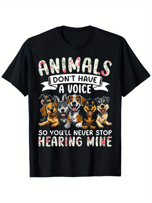 Men's Graphic T-Shirt Animals Dont Have A Voice Playful Dogs With Colorful Banner Surrounded By Paw Prints