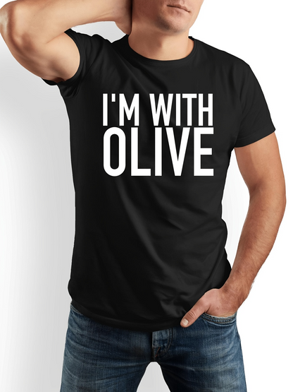 Men's Graphic T-Shirt Im With Olive Bold White Lettering On Solid Black Shirt