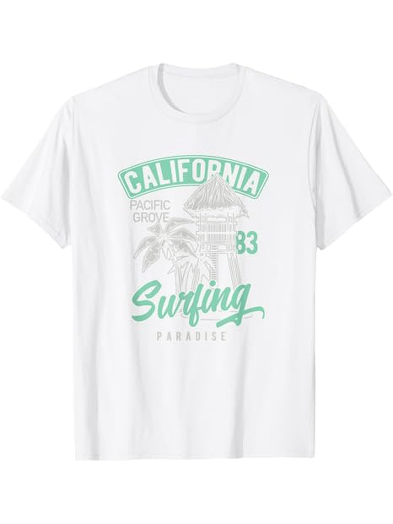 Men's Graphic T-Shirt California Surfing Paradise With Vintage Palm Tree Scenery