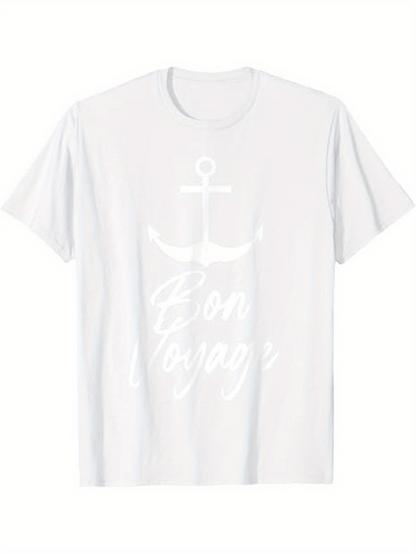 Men's Graphic T-Shirt Bon Voyage Nautical Anchor With Handwritten Text And Seaside White T Shirt