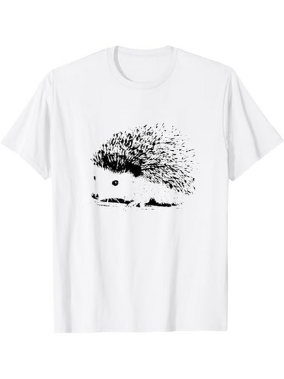 Men's Graphic T-Shirt Delicate Ink Illustration With Shadow Under Soft Fur Hedgehog