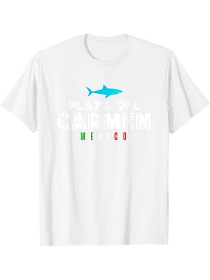 Men's Graphic T-Shirt Blue Shark With Simple Bold Lettering And Mexico Letters Shark