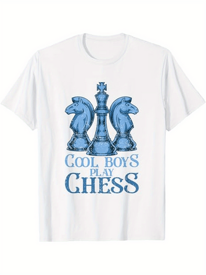 Men's Graphic T-Shirt Cool Boys Play Chess With Blue Chess Pieces Artwork
