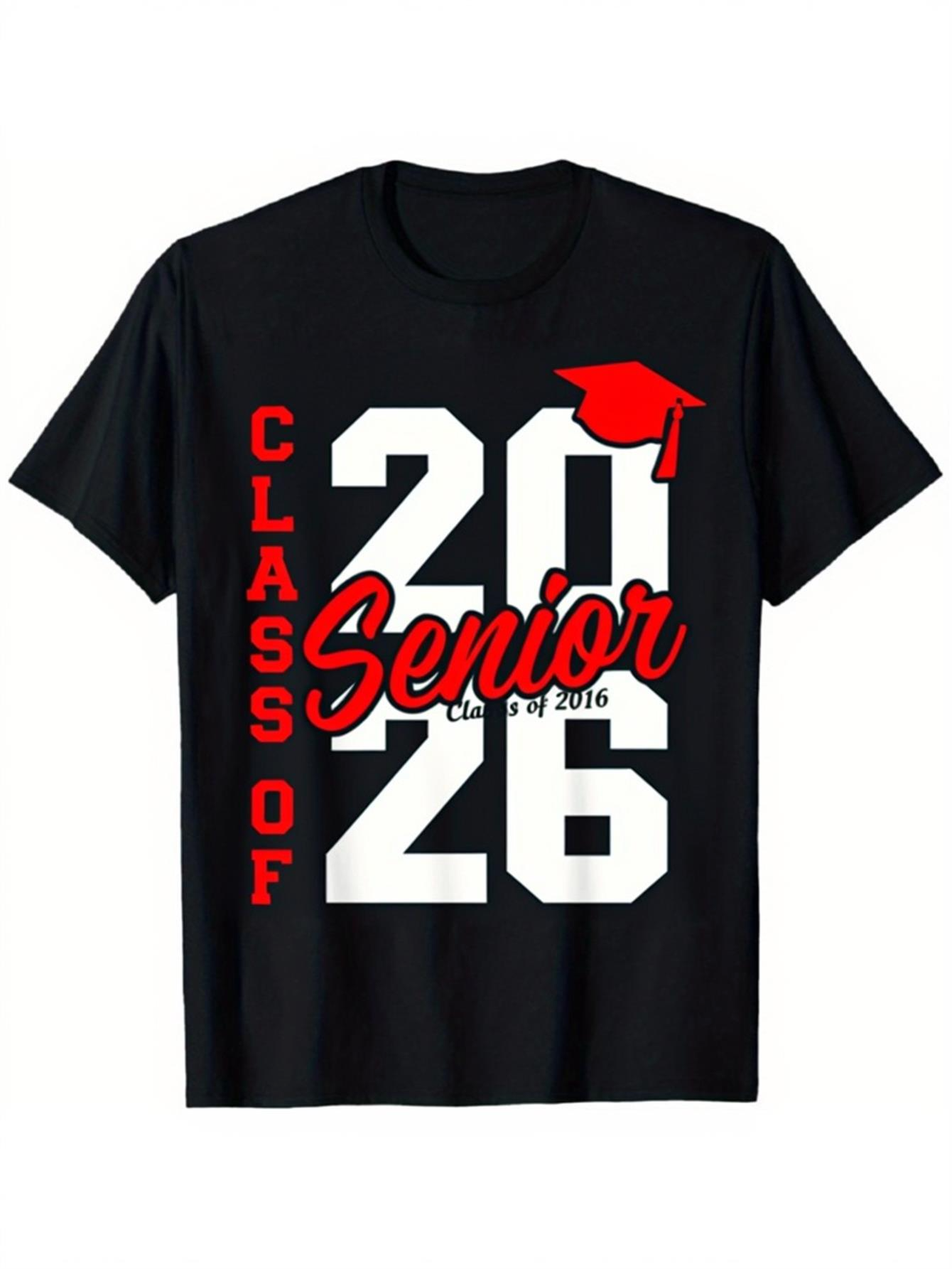 Men's Graphic T-Shirt Senior Graduation Year With Red Cap And Bold White Numbers Shirt