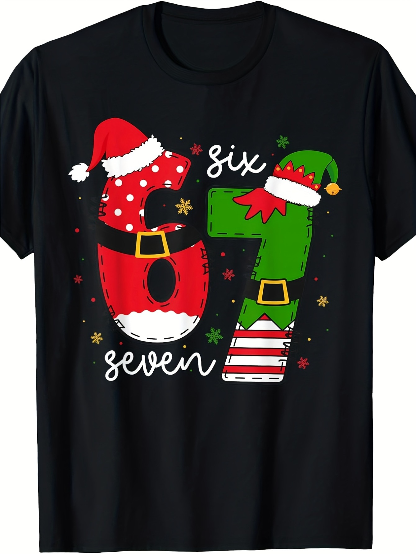 Men's Graphic T-Shirt Six Seven Christmas Elf Hats And Festive Belts With Stars Number