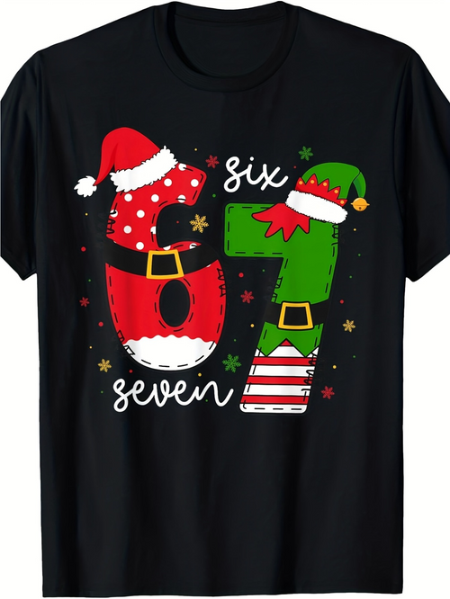 Men's Graphic T-Shirt Six Seven Christmas Elf Hats And Festive Belts With Stars Number