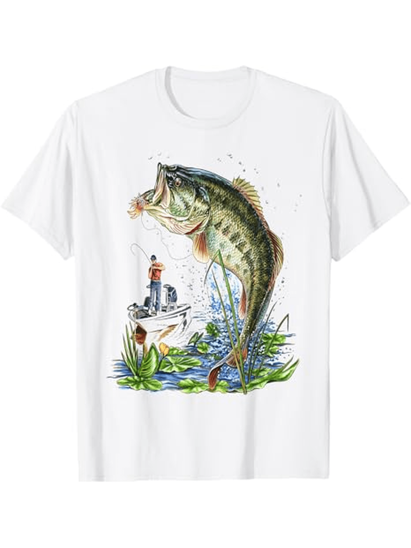 Men's Graphic T-Shirt Lively Splashing Water With Grass And Fisherman Jumping Fish