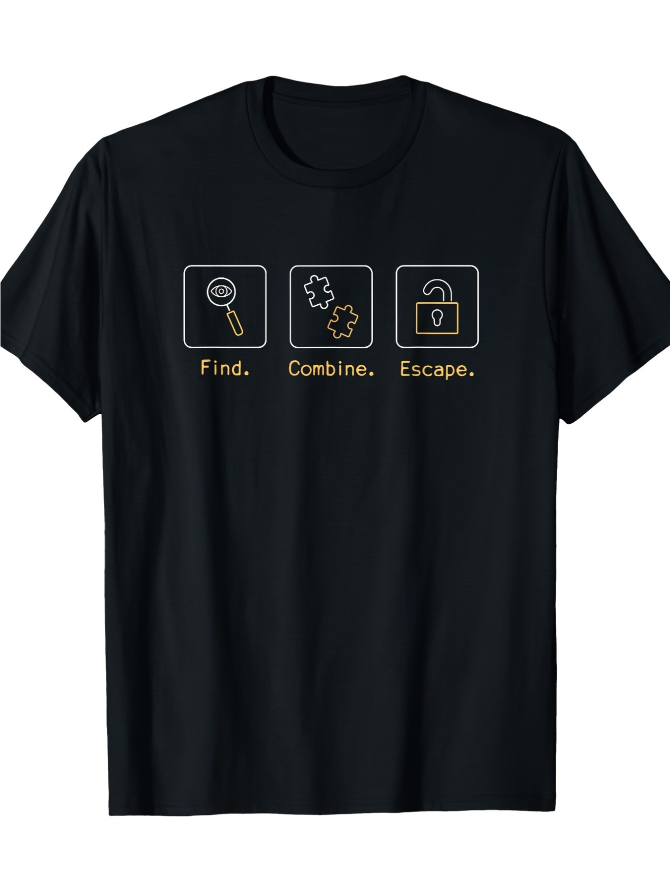Men's Graphic T-Shirt Find Combine Escape With Puzzle Icons And Minimal Line Art Lock