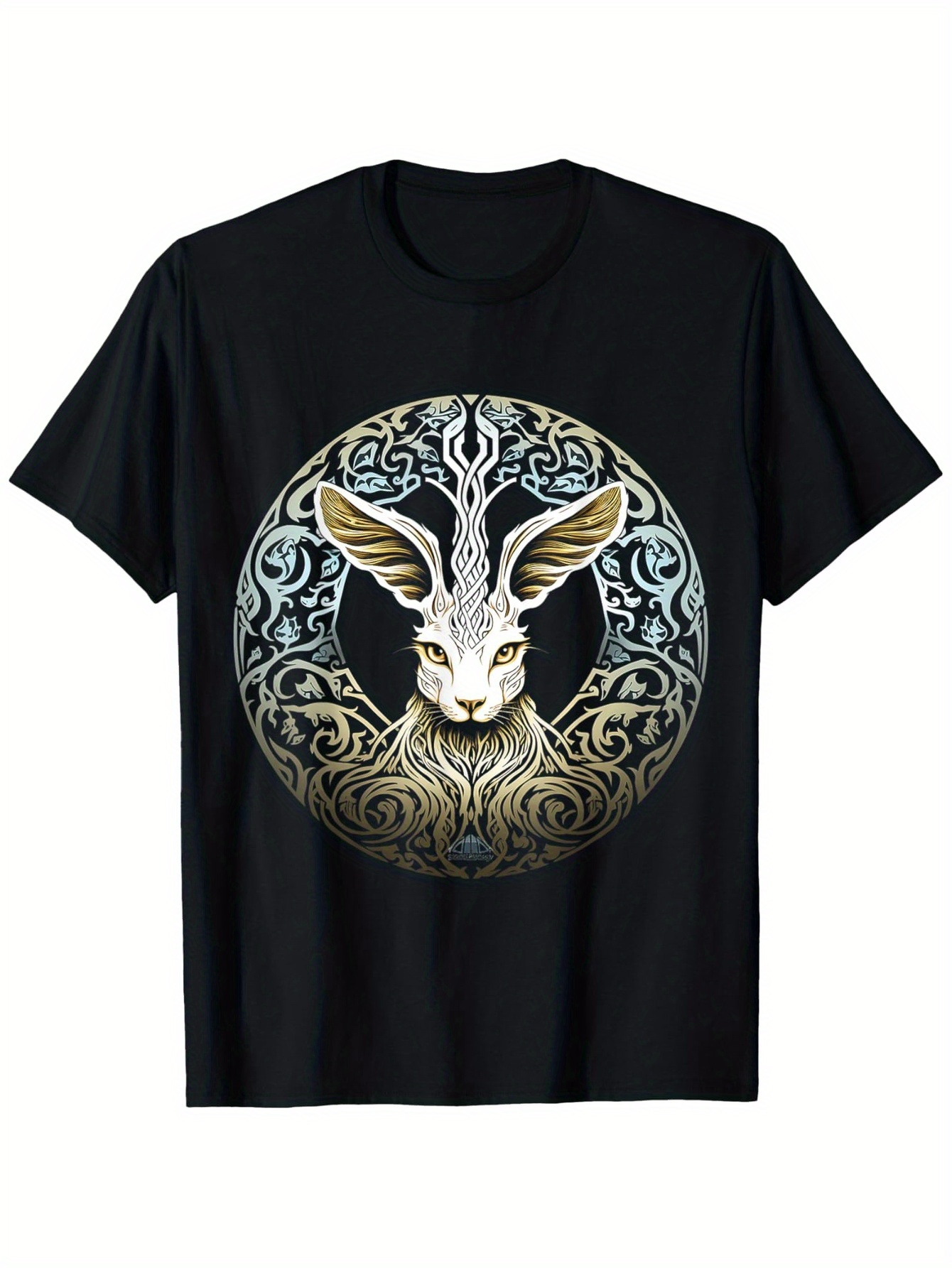 Men's Graphic T-Shirt Mystical Swirling Ornate Background With Regal Majestic Hare