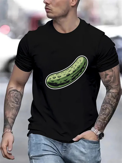 Men's Graphic T-Shirt Playful Green Vegetable Among Urban Streets Pickle