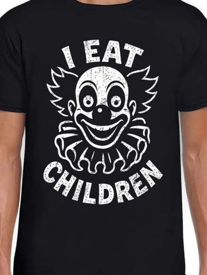 Men's Graphic T-Shirt I Eat Children Sinister Clown Face With Wide Grin Ruffled Collar