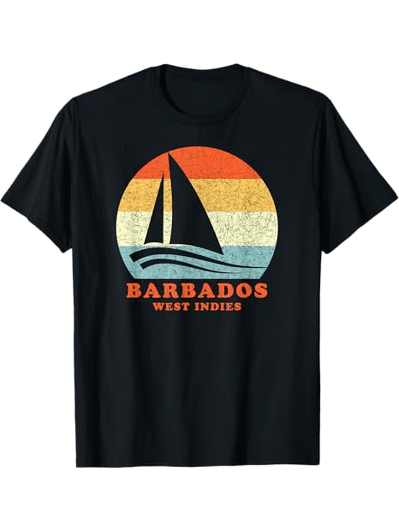 Men's Graphic T-Shirt Barbados West Indies Retro Sunset With Silhouette Sailboat At Sea