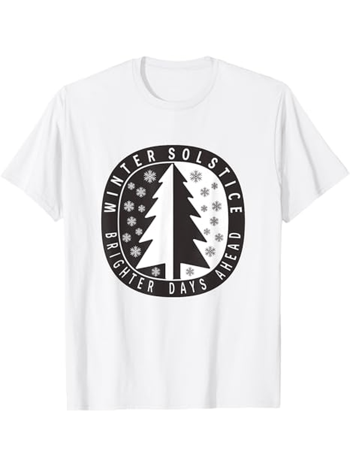 Men's Graphic T-Shirt Winter Solstice Brighter Days Ahead Surrounded By Falling Snowflakes Pine Tree