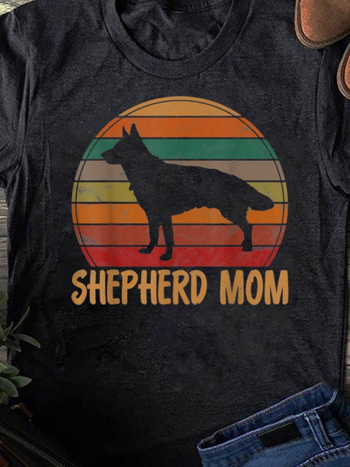 Men's Graphic T-Shirt Shepherd Mom Silhouette With Retro Sunset Stripes German Shepherd Dog