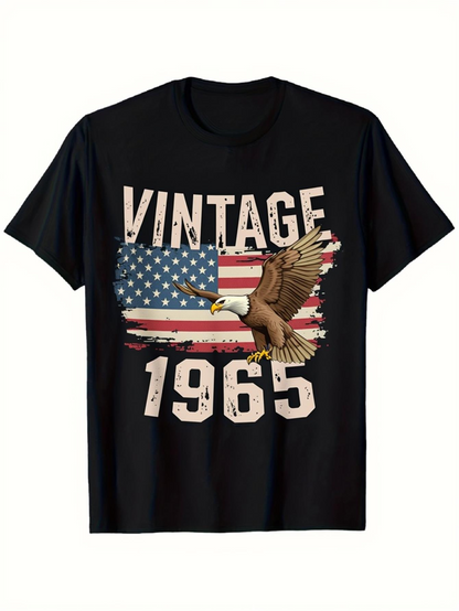 Men's Graphic T-Shirt Vintage 1965 Flying Bald Eagle With American Flag