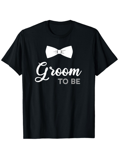 Men's Graphic T-Shirt Groom To Be White Bow Tie On Classic Black Cotton T Shirt