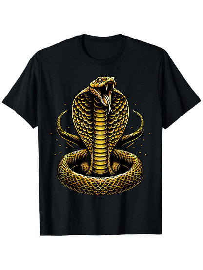 Men's Graphic T-Shirt Golden Scales Coiled In Striking Position Glowing Fierce Hooded Cobra