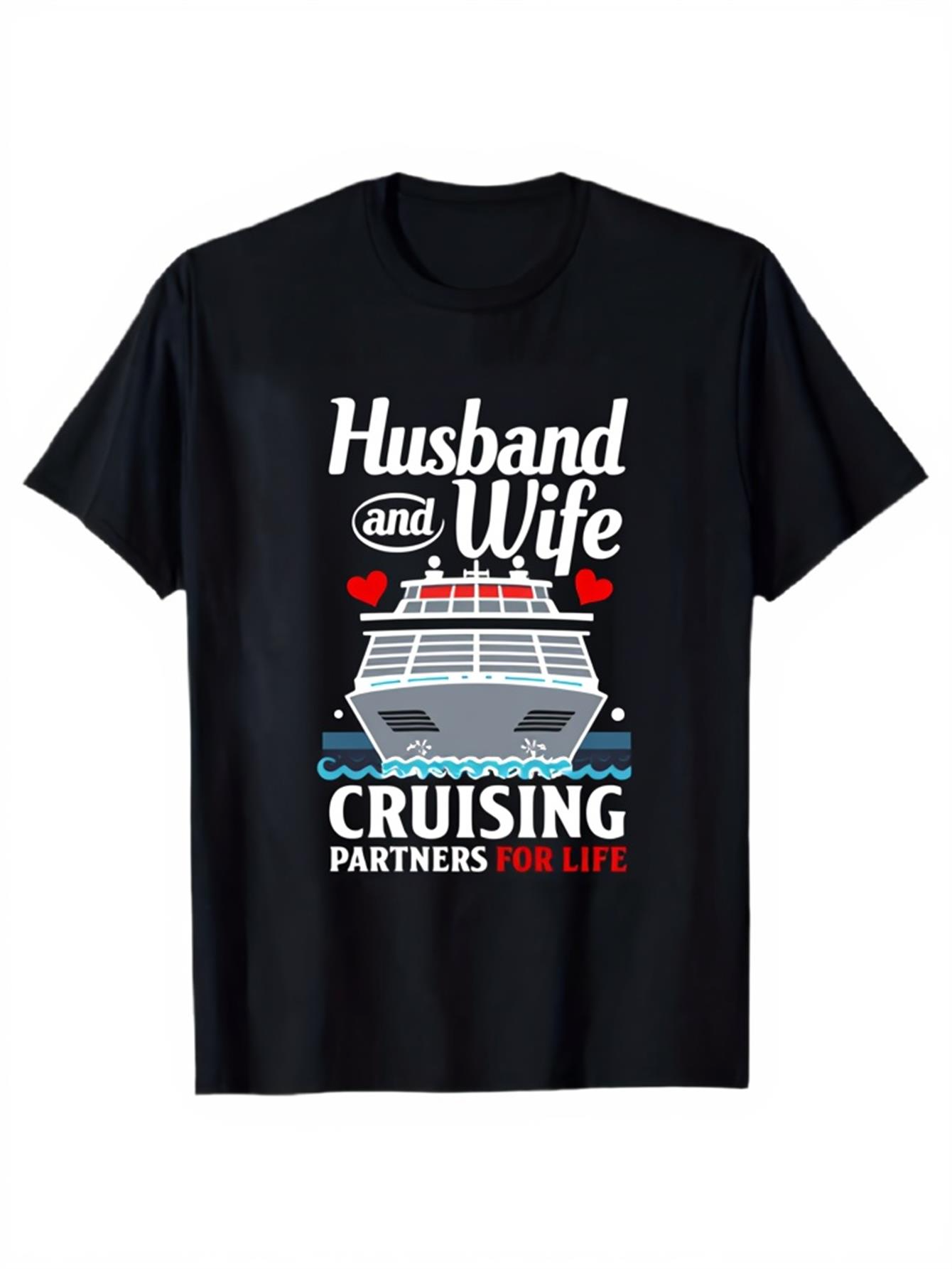 Men's Graphic T-Shirt Husband And Wife Cruising Together With Ocean Hearts Cruise Ship