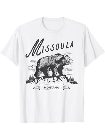 Men's Graphic T-Shirt Missoula Montana Rugged Grizzly Bear Standing On Rocky Hill