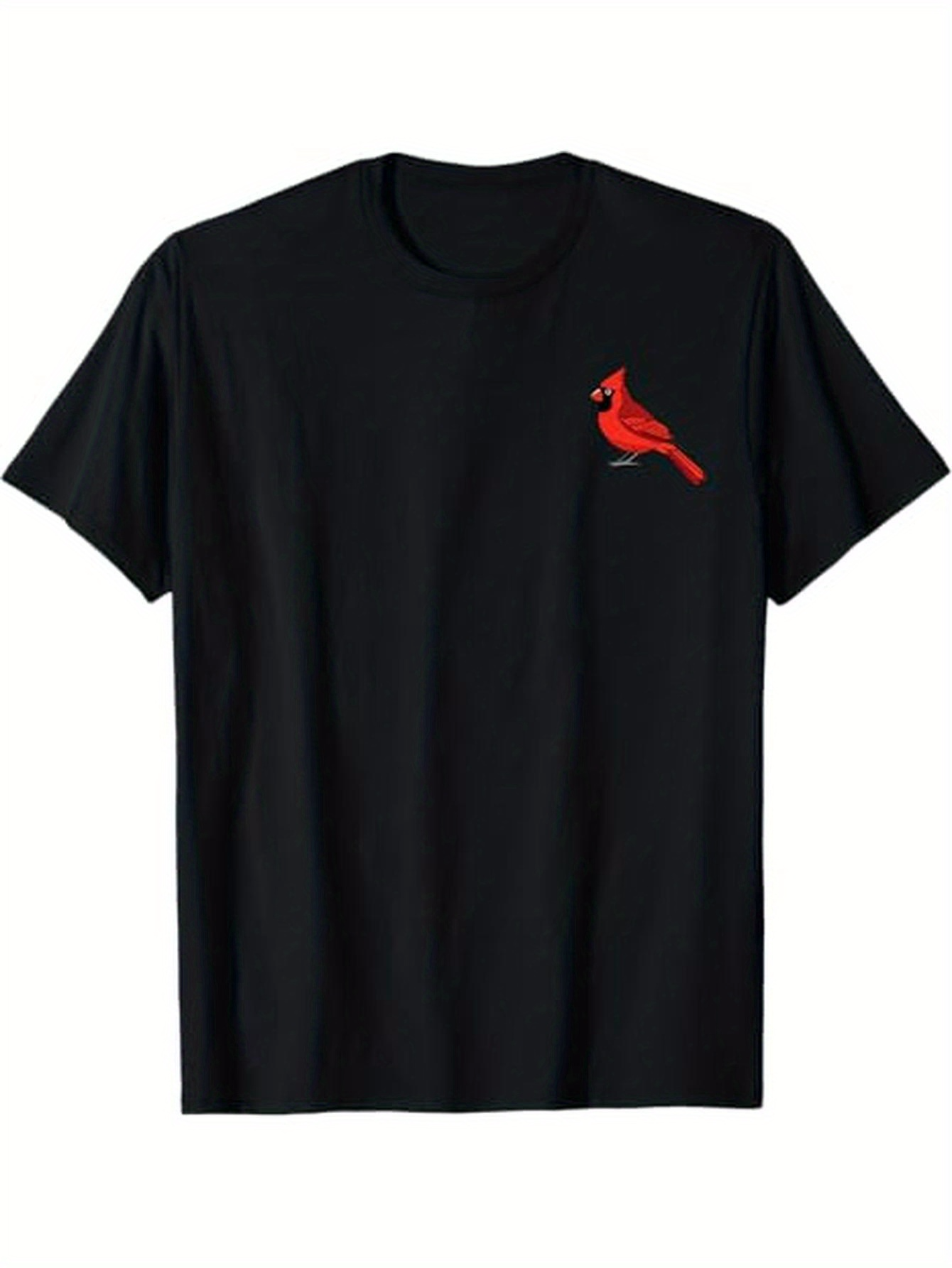 Men's Graphic T-Shirt Vivid Red Bird Resting On Black Cotton T Shirt