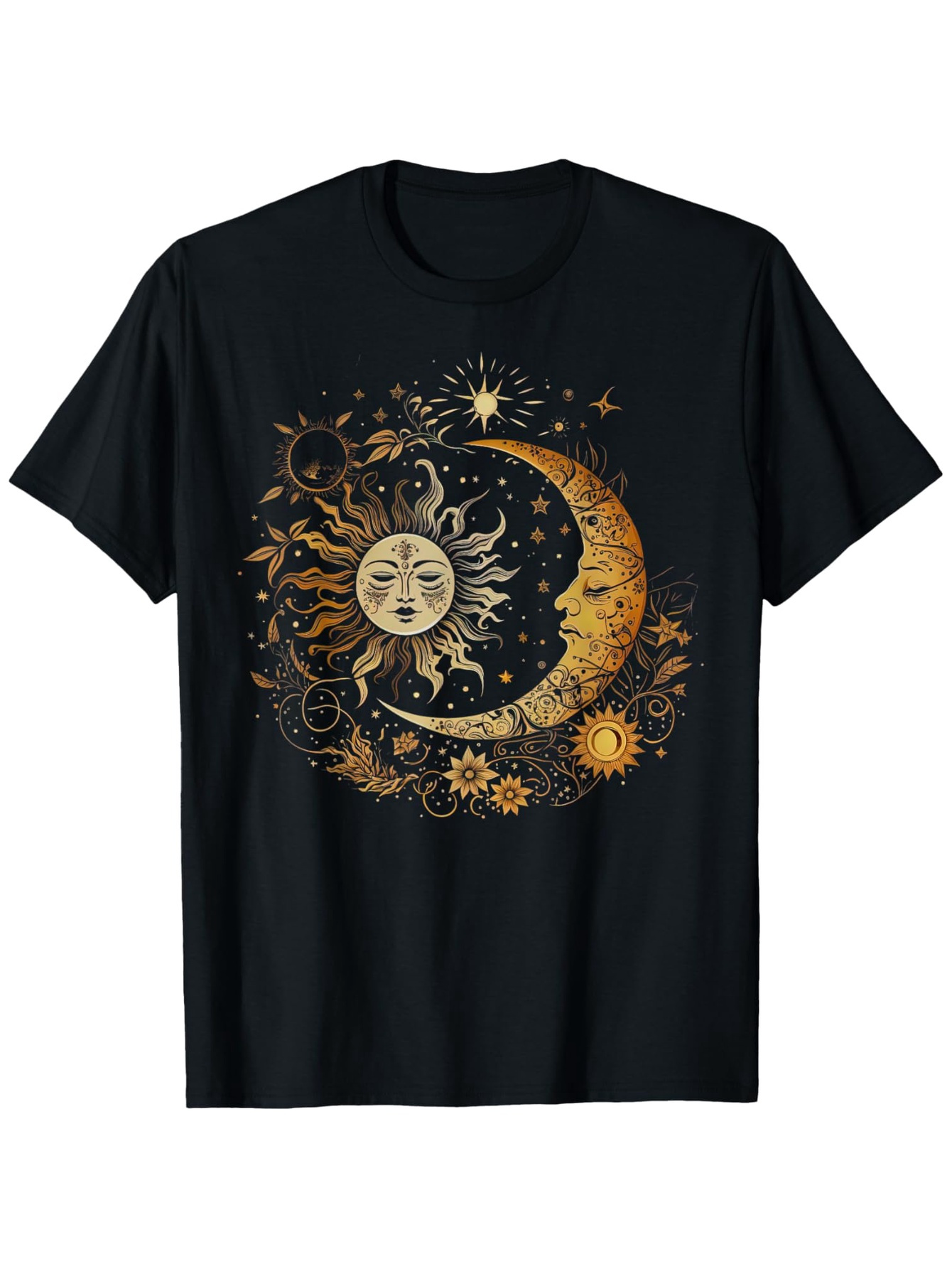 Men's Graphic T-Shirt Celestial Night Sky With Glowing Crescent Moon And Smiling Sun Surrounded By Stars