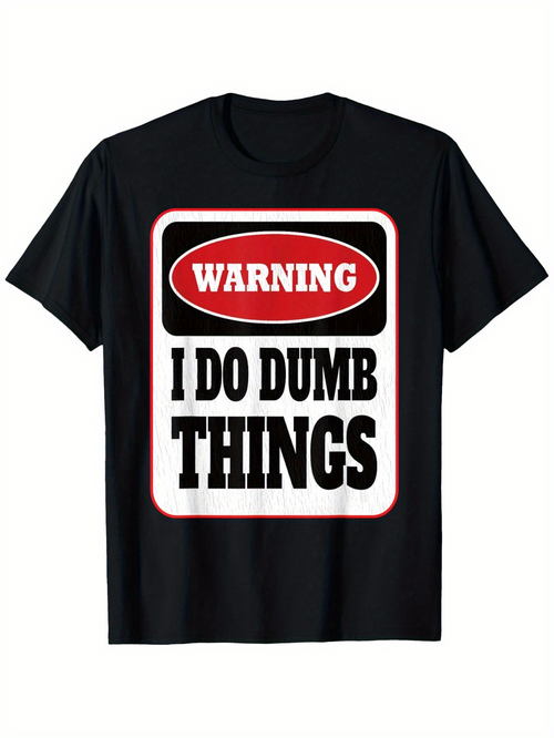 Men's Graphic T-Shirt Warning Bold Retro Block Letters With Humorous Statement T Shirt