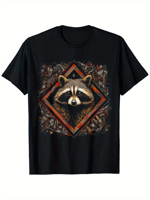 Men's Graphic T-Shirt Rustic Autumn Leaves Framing A Curious Raccoon Face
