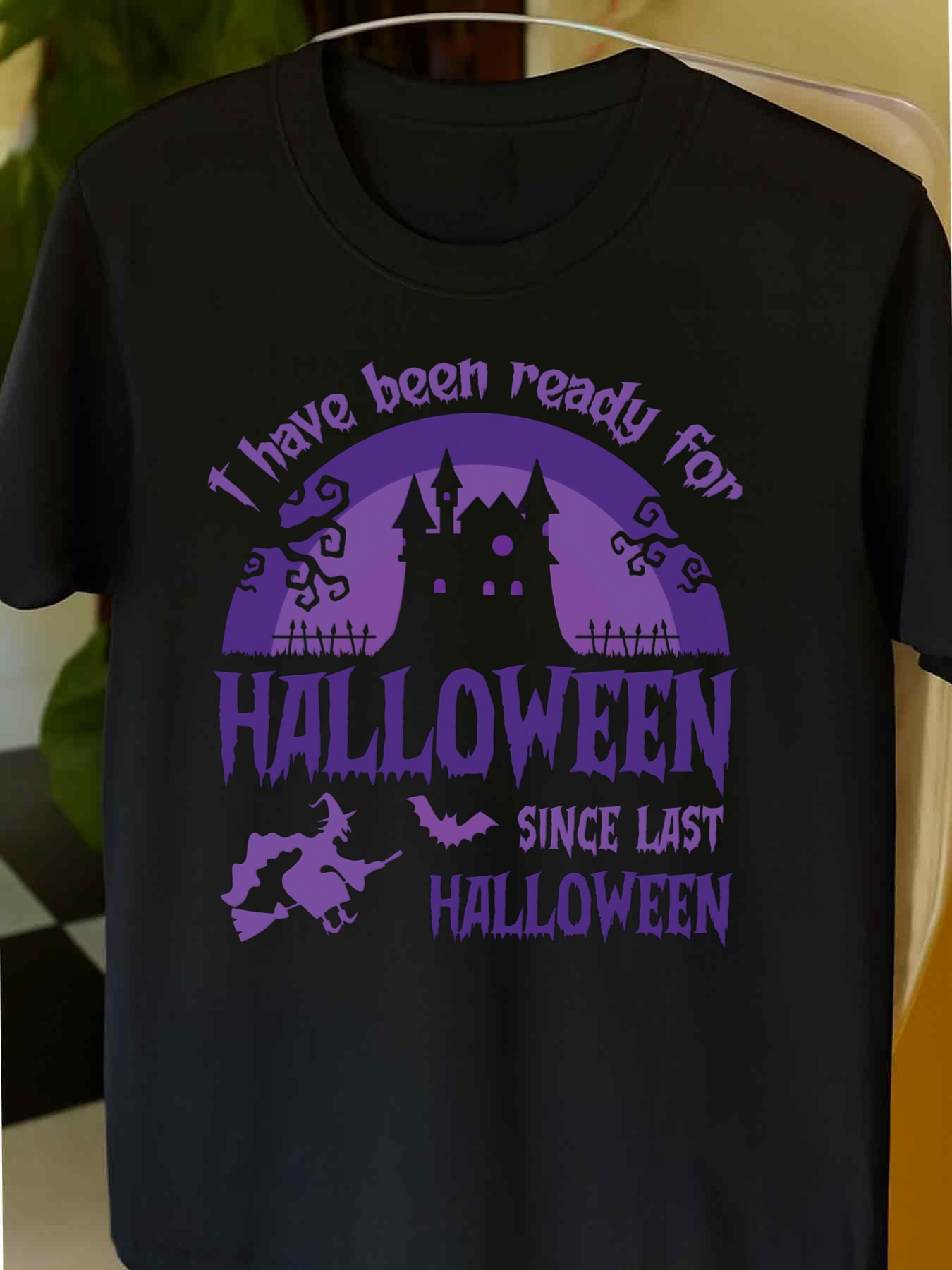 Men's Graphic T-Shirt I Have Been Ready For Halloween With Spooky Witch Flying Over Haunted Castle