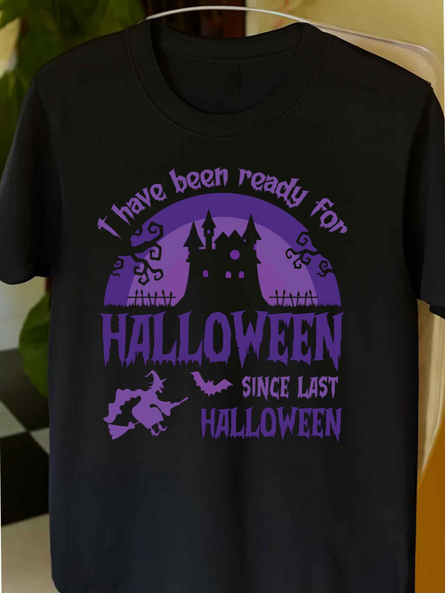 Men's Graphic T-Shirt I Have Been Ready For Halloween With Spooky Witch Flying Over Haunted Castle