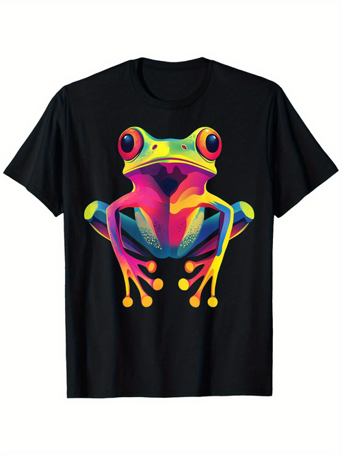 Men's Graphic T-Shirt Vivid Splashes Of Neon Colors Covering A Sitting Tree Frog