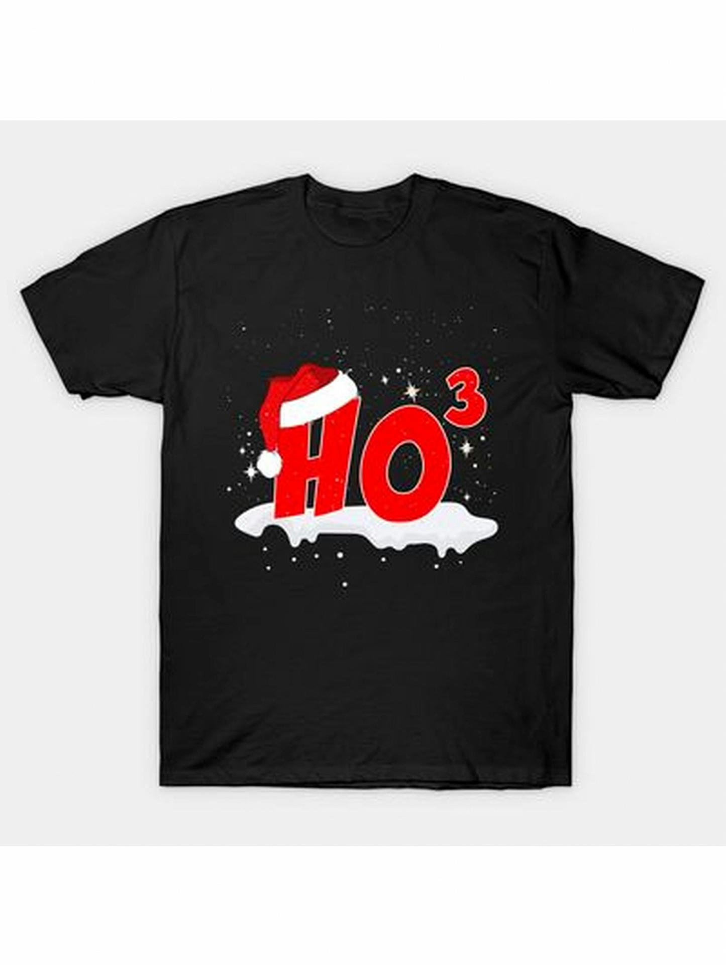 Men's Graphic T-Shirt Red Ho Three Surrounded By Snowflakes Under Festive Christmas Hat