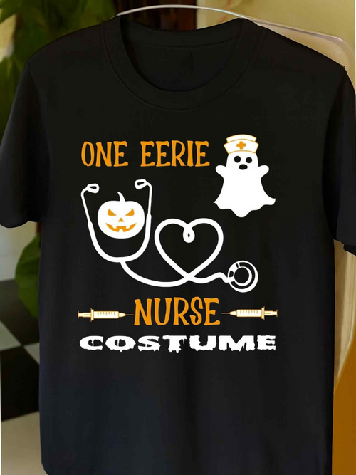 Men's Graphic T-Shirt One Eerie Halloween Nurse Costume With Cute Ghost And Pumpkin Stethoscope